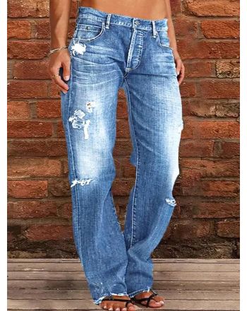 Loose Plain Casual Denim Jeans